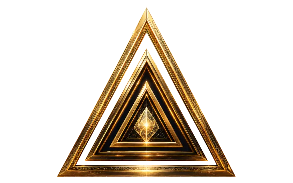 Golden triangular sculpture from the YieldXAU visual collection