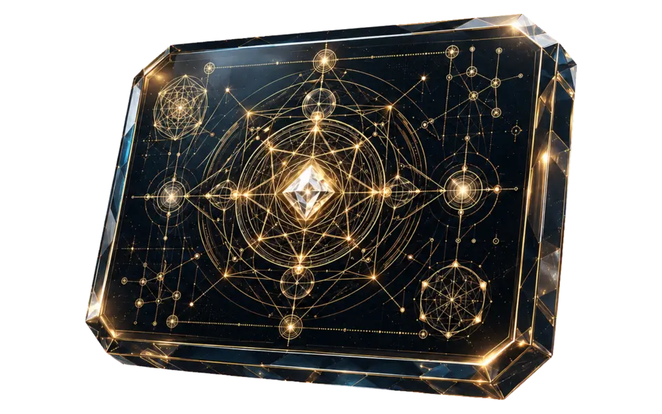 Golden geometric blueprint cube from the YieldXAU visual collection